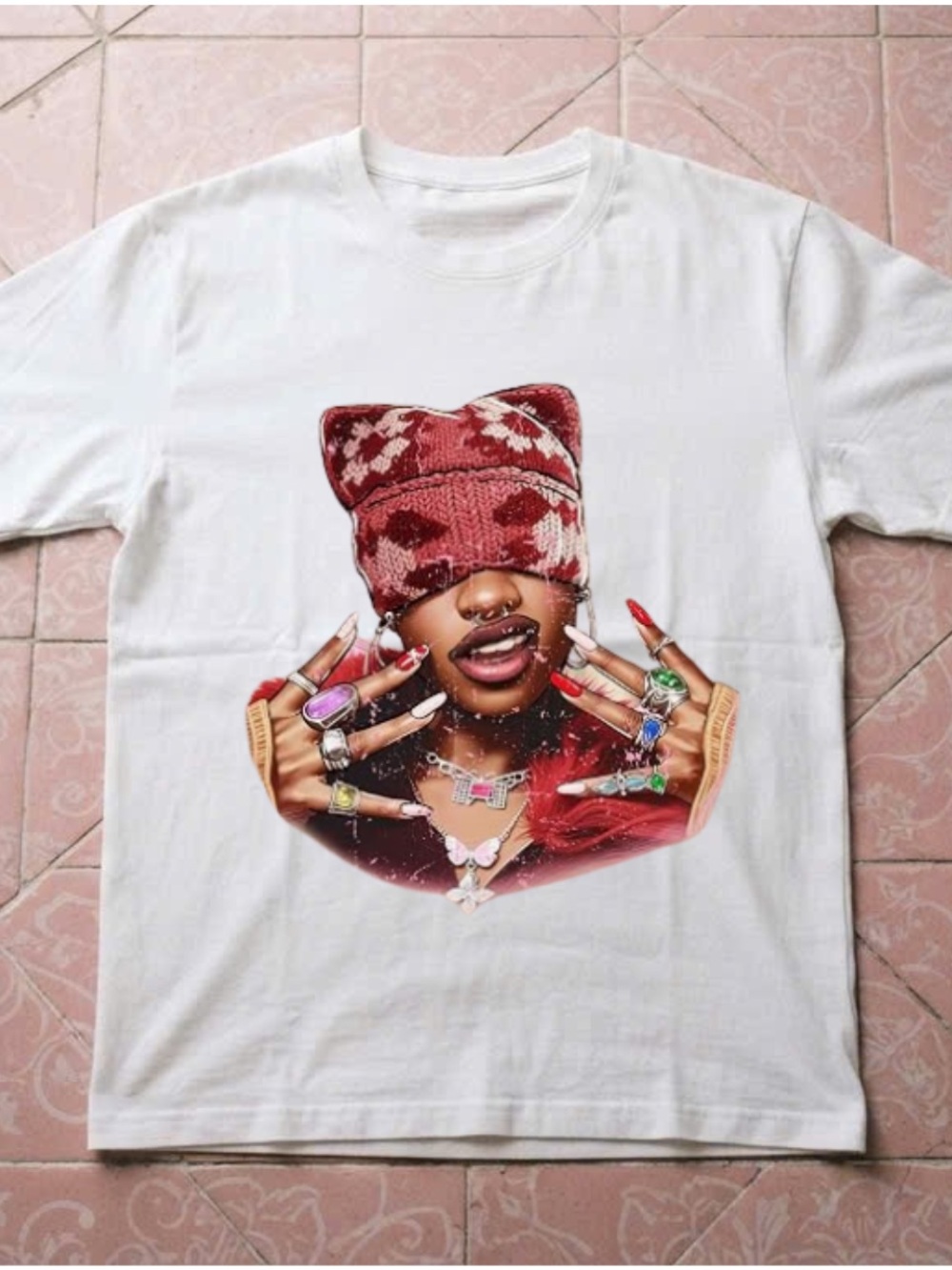 Gildan White Tee with Red Accent Graphic